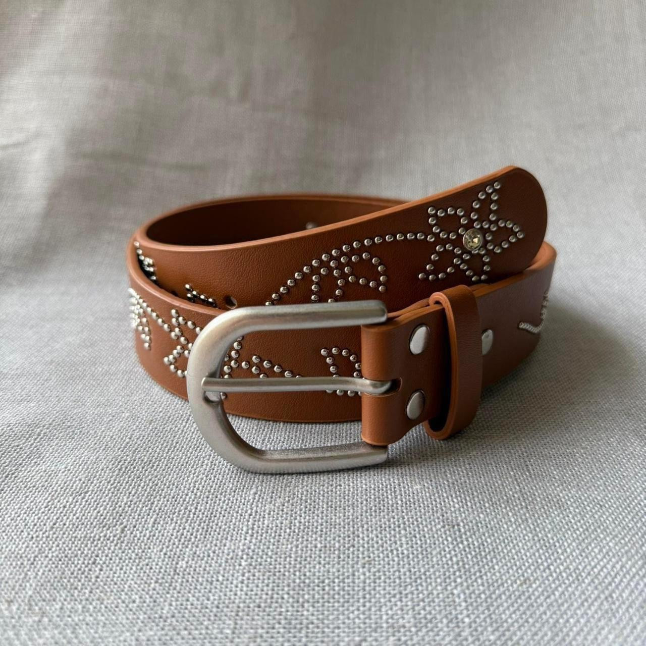 Brown Floral Studded Belt