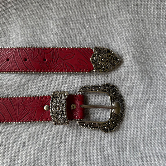 Floral Western Belt, Red.