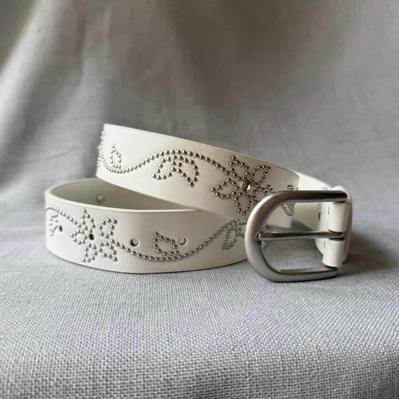 White Floral Studded Belt