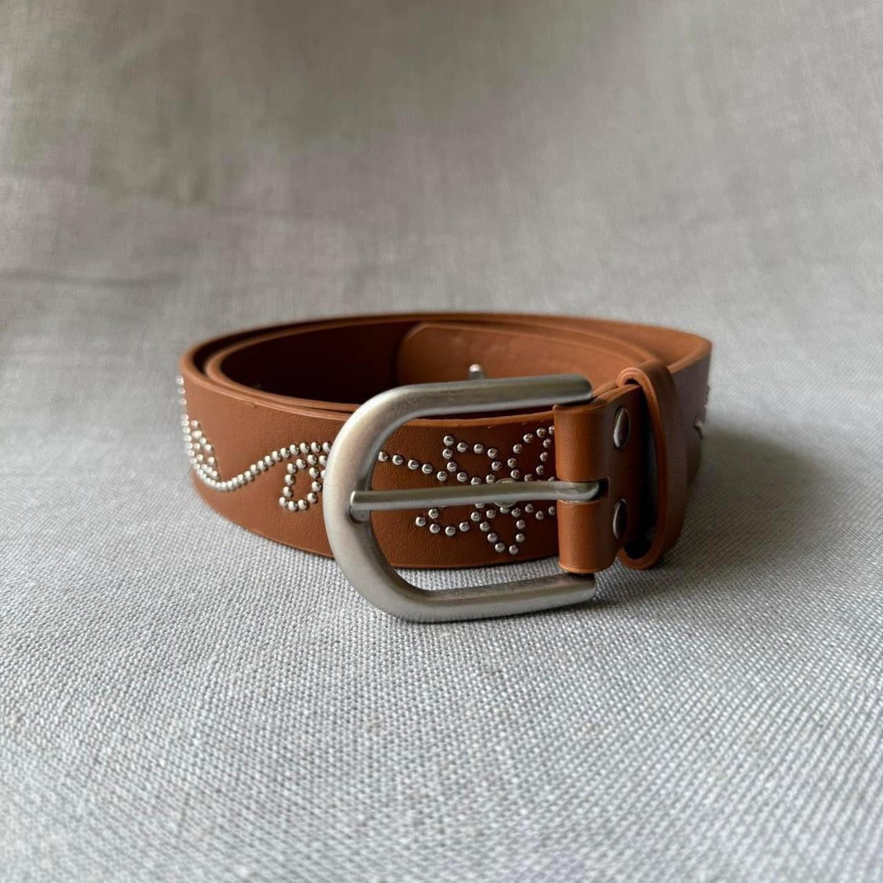 Brown Floral Studded Belt