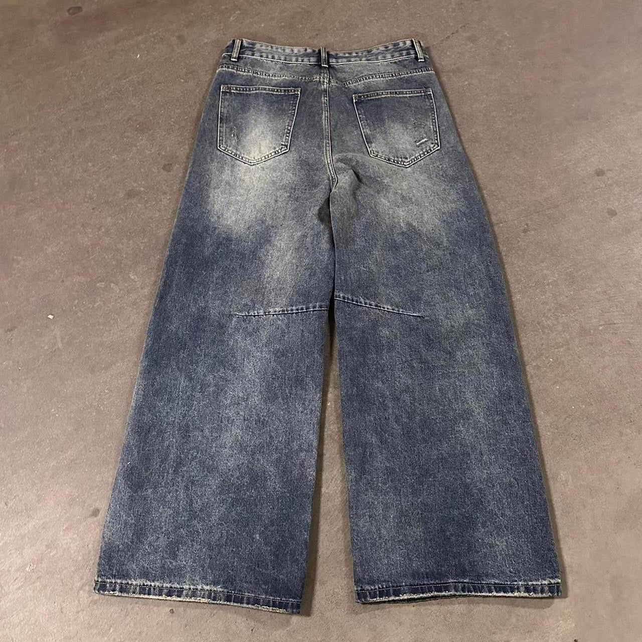 Distressed blue denim