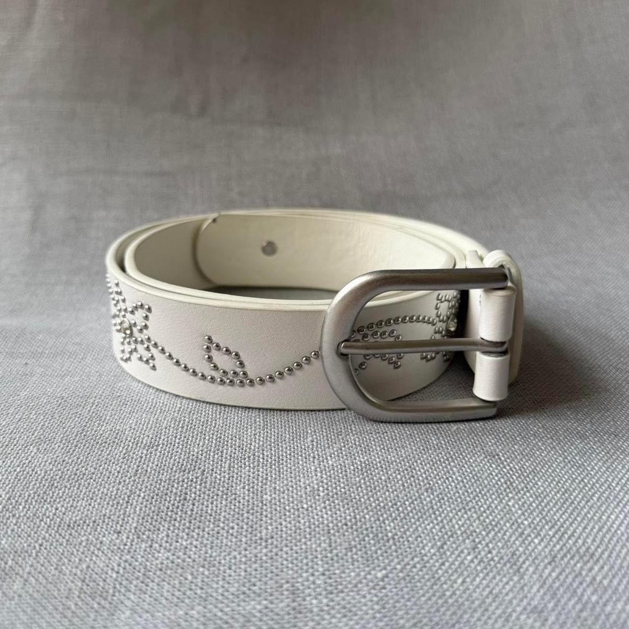 White Floral Studded Belt