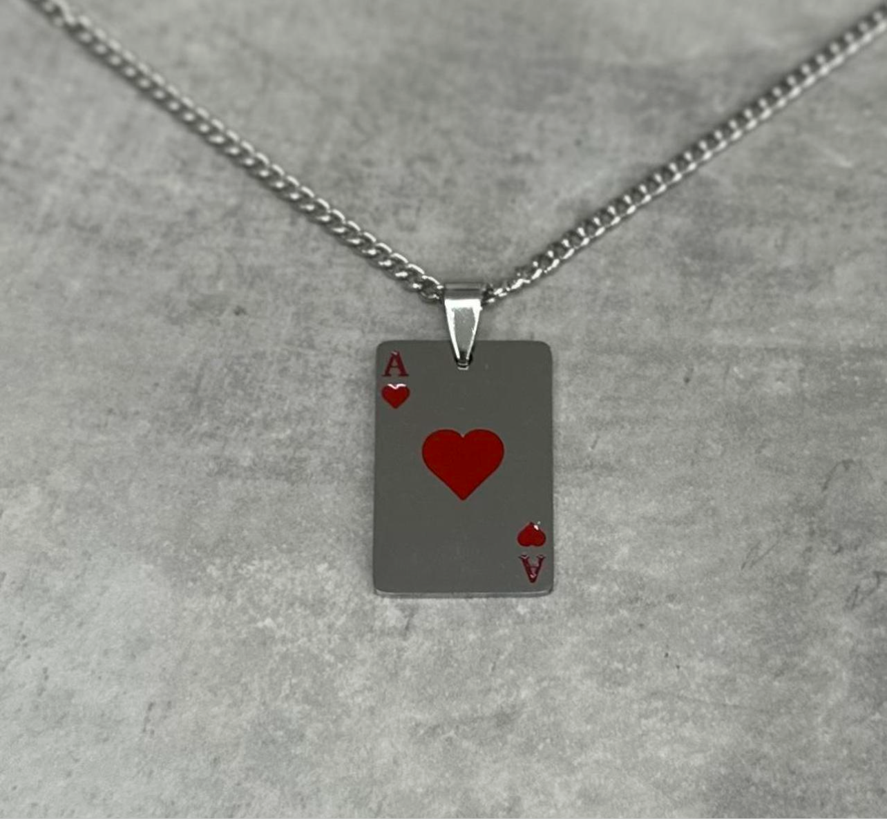 Ace Of Hearts Necklace, Silver.