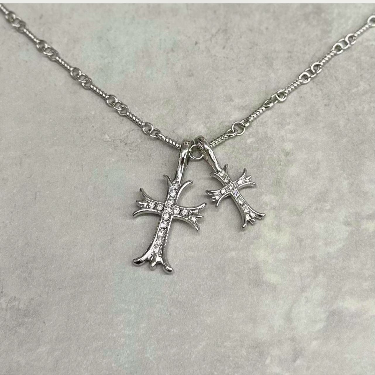 Double Cross Necklace, Silver.