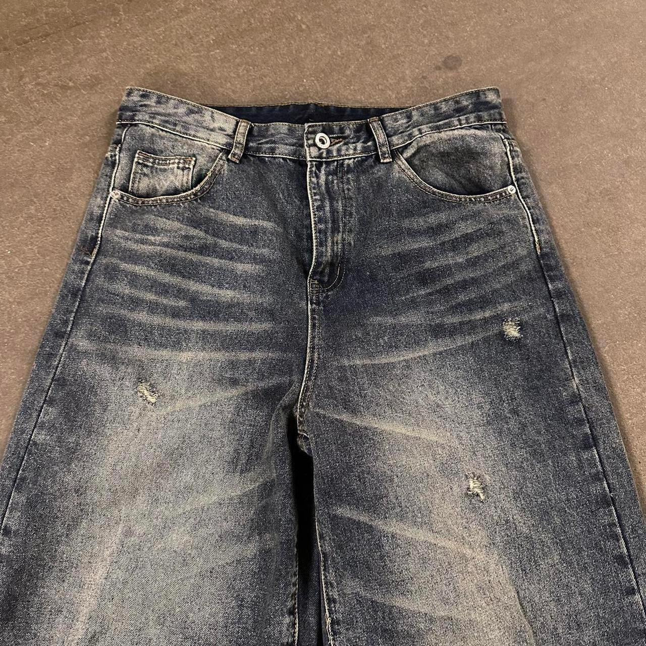 Distressed blue denim