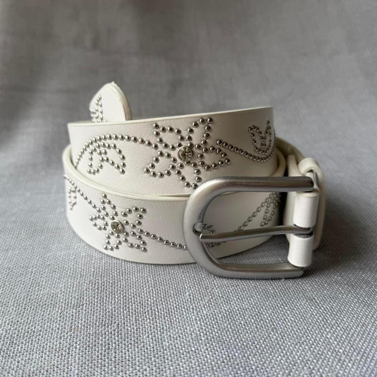 White Floral Studded Belt