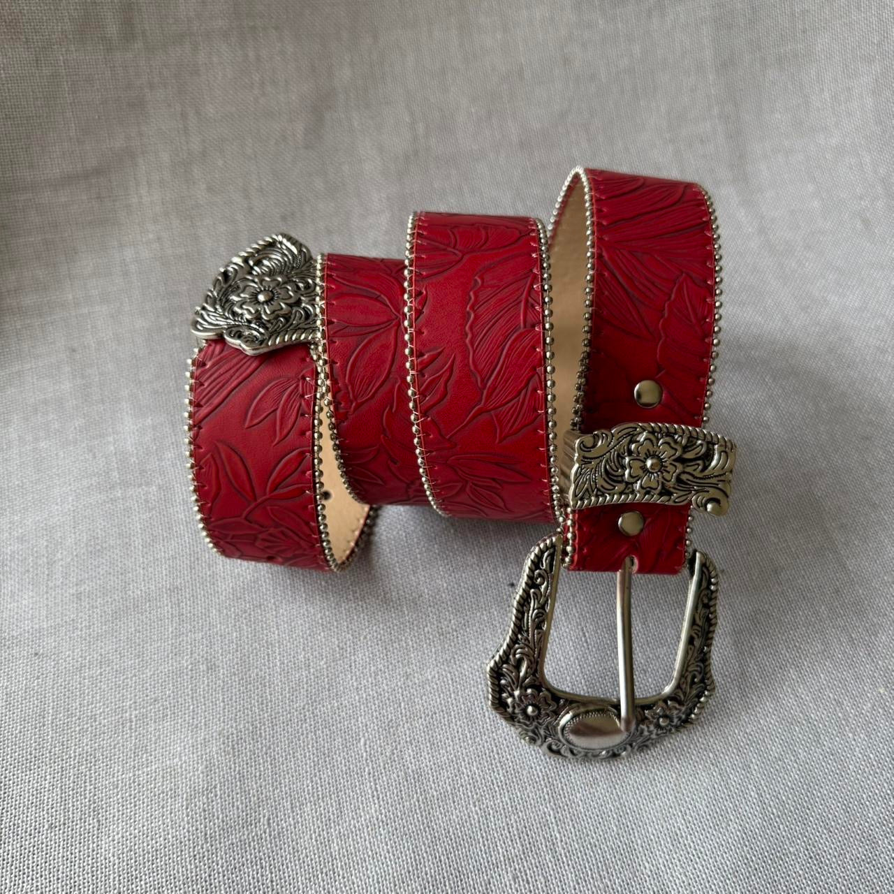 Floral Western Belt, Red.