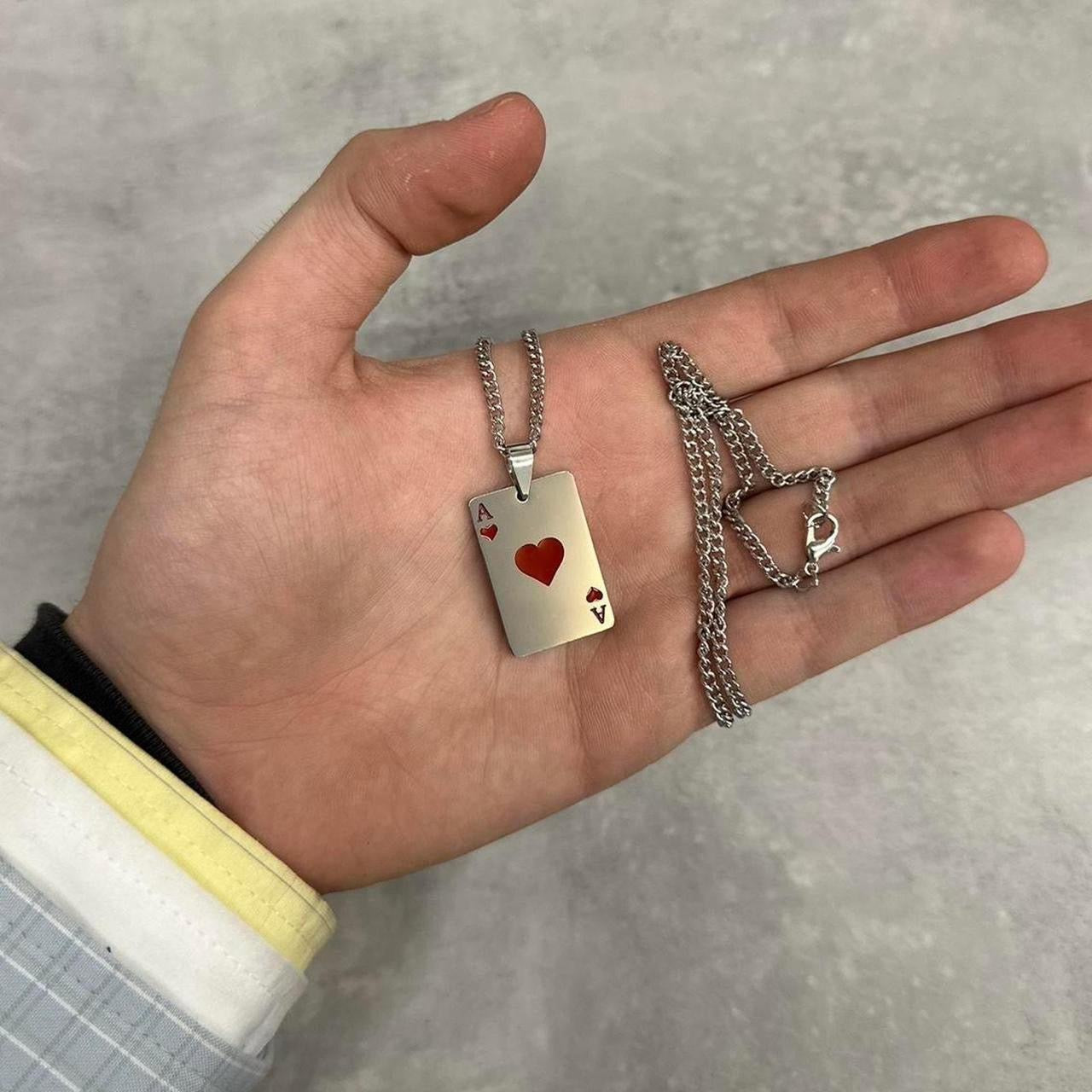 Ace Of Hearts Necklace, Silver.