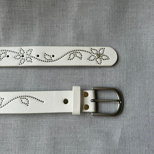 White Floral Studded Belt