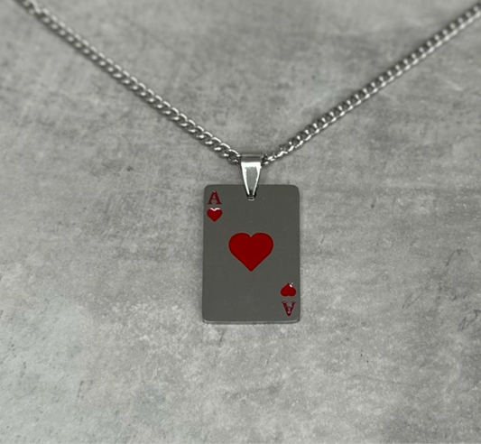 Ace Of Hearts Necklace, Silver.