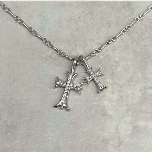 Double Cross Necklace, Silver.