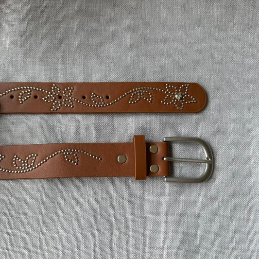 Brown Floral Studded Belt