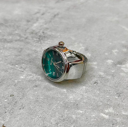 big Watch Ring, Green & Silver.