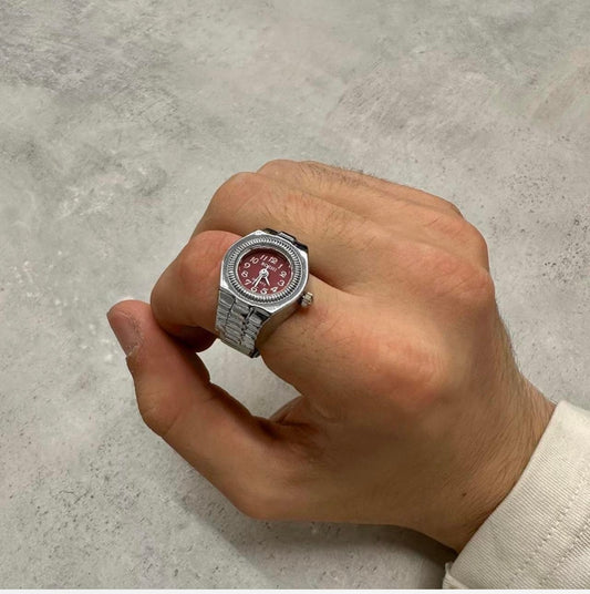 Watch Ring, Red & Silver.