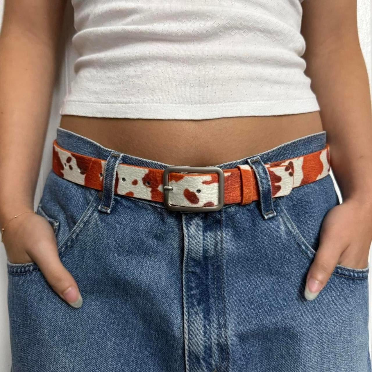 Cowhide Belt, Orange & White.