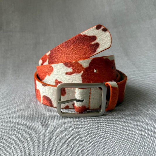 Cowhide Belt, Orange & White.