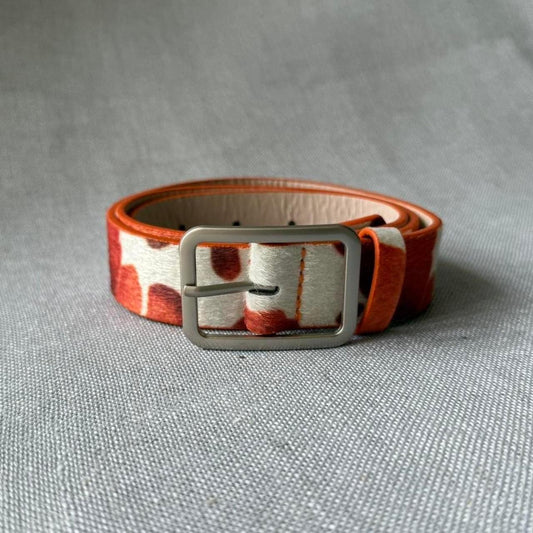 Cowhide Belt, Orange & White.