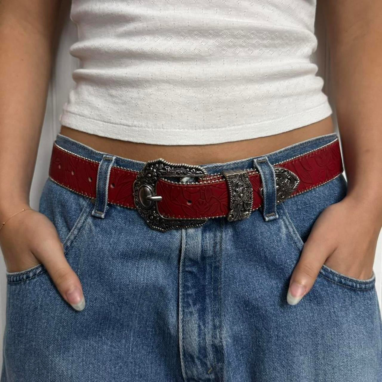 Floral Western Belt, Red.