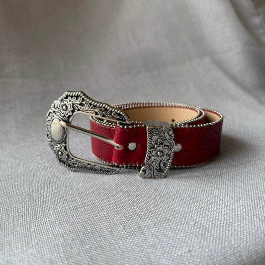 Floral Western Belt, Red.