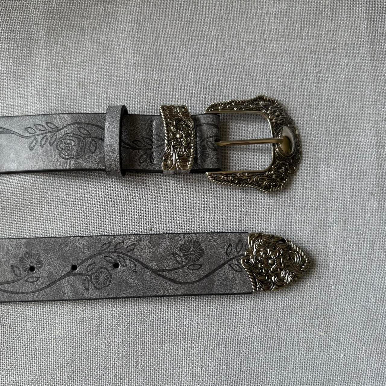 Floral Western Belt, Grey.