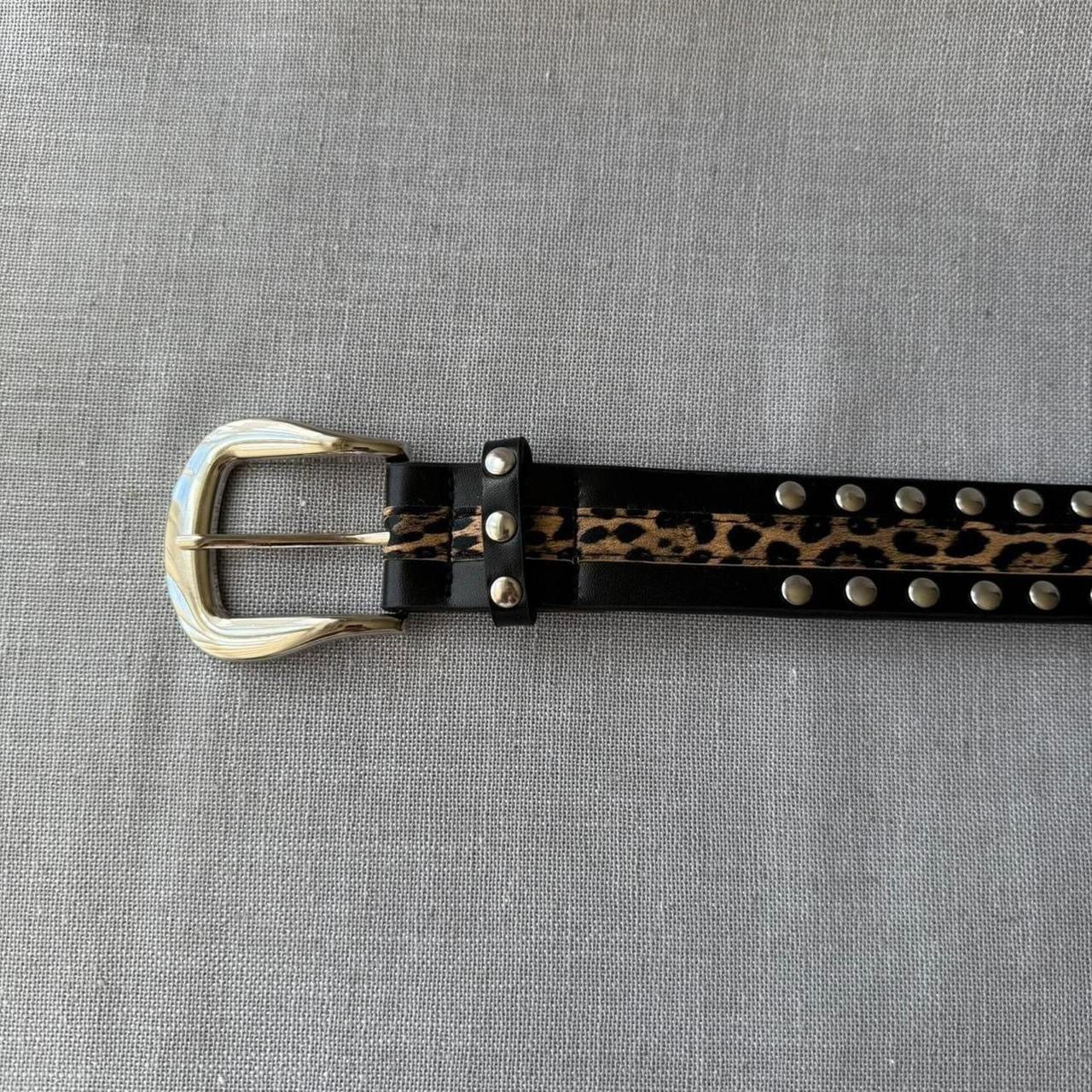 Studded Leopard Belt, Black & Tan.