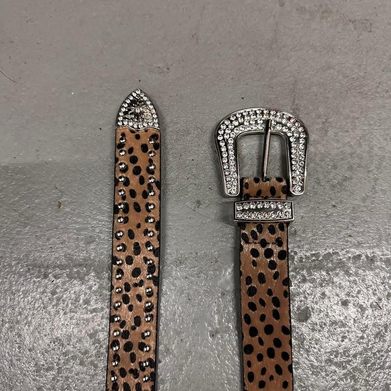 Cheetah Studded Belt, Black & Tan.