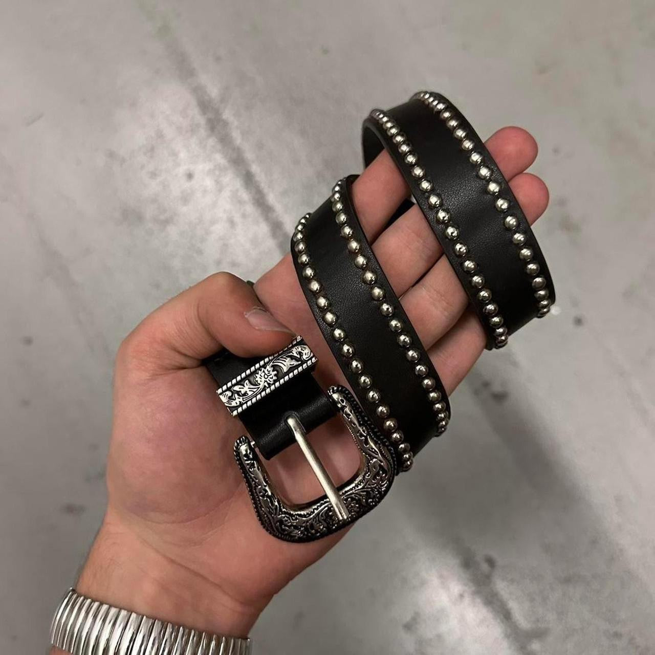 Western Studded Belt, Black & Silver.
