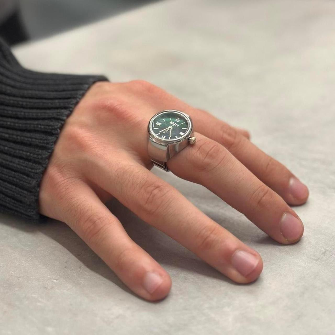 big Watch Ring, Green & Silver.