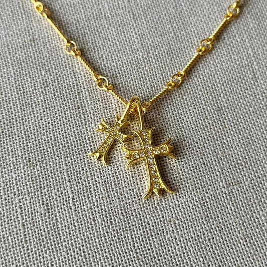 Double Cross Necklace, Gold.