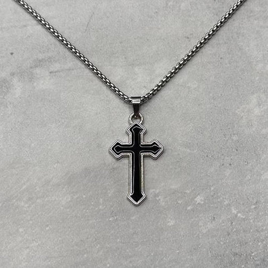 Cross Necklace, Black & Silver.