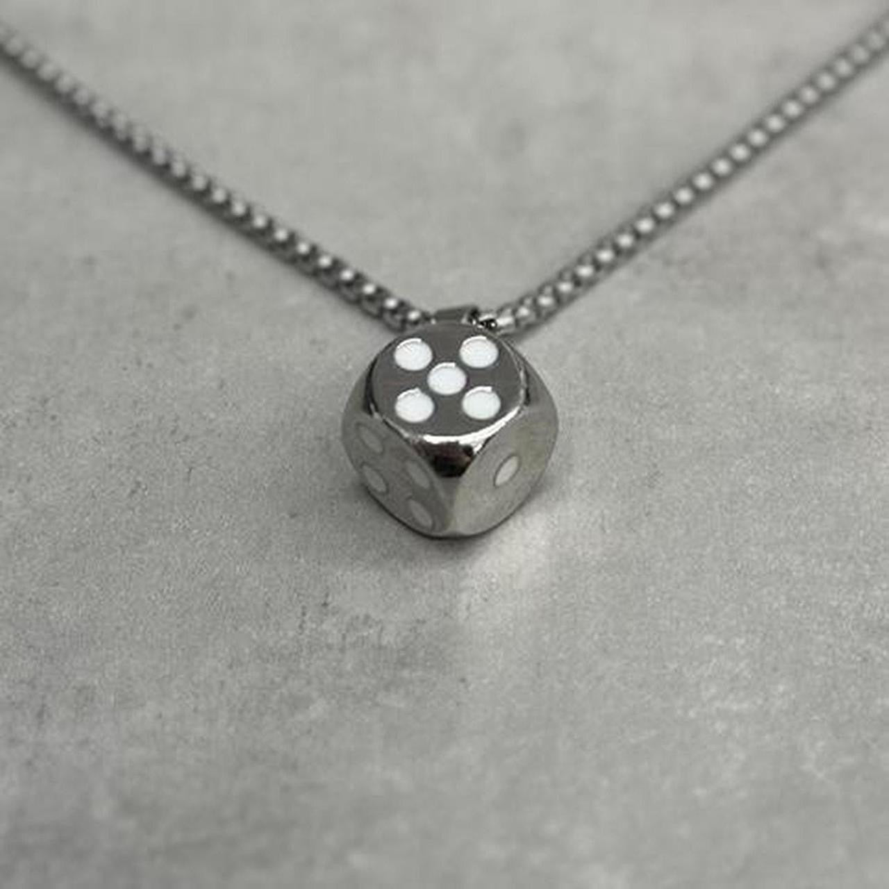 White Dice Necklace, Silver.