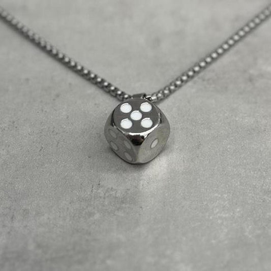 White Dice Necklace, Silver.