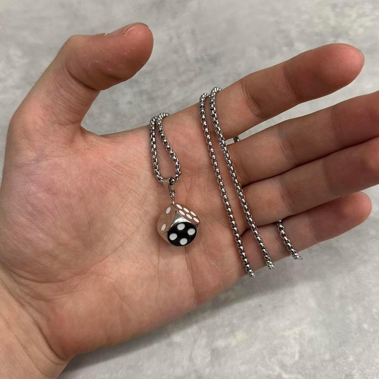 White Dice Necklace, Silver.