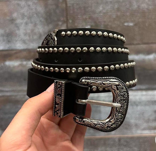 Western Studded Belt, Black & Silver.