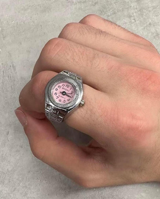 Watch Ring, Pink & Silver.