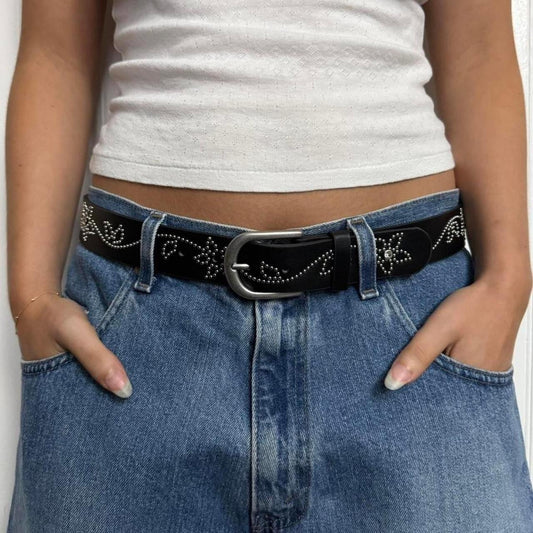 Black Floral Studded Belt