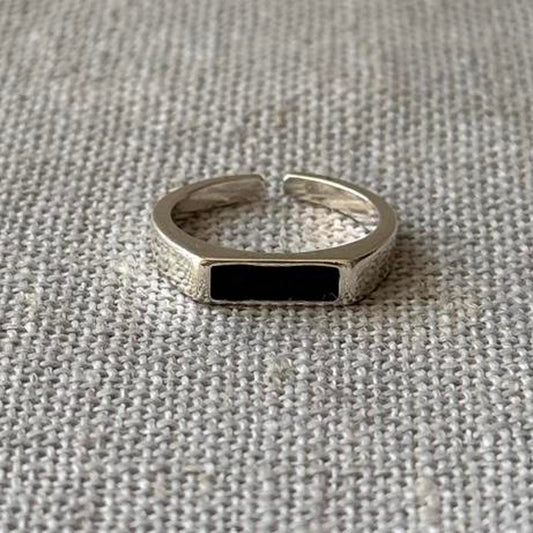 Rectangle Signet Ring, Black & Silver.